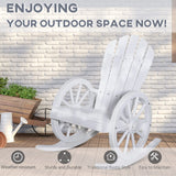 Outsunny White Adirondack Rocking Chair with Wagon Wheel Armrests – Outdoor Comfort for Porch, Garden, and Poolside Outsunny