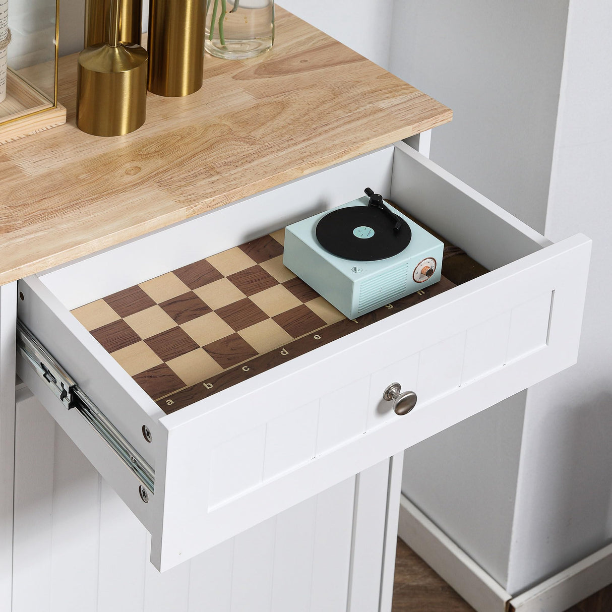 HOMCOM Kitchen Tilt Out Trash Bin Cabinet Free Standing Recycling Cabinet Trash Can Holder with Drawer, White HOMCOM