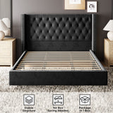 Jocisland King Bed Frame Upholstered Bed Wingback Headboard Velvet Tufted Diamond Button/No Box Spring Needed/Easy Assembly/Black Jocisland