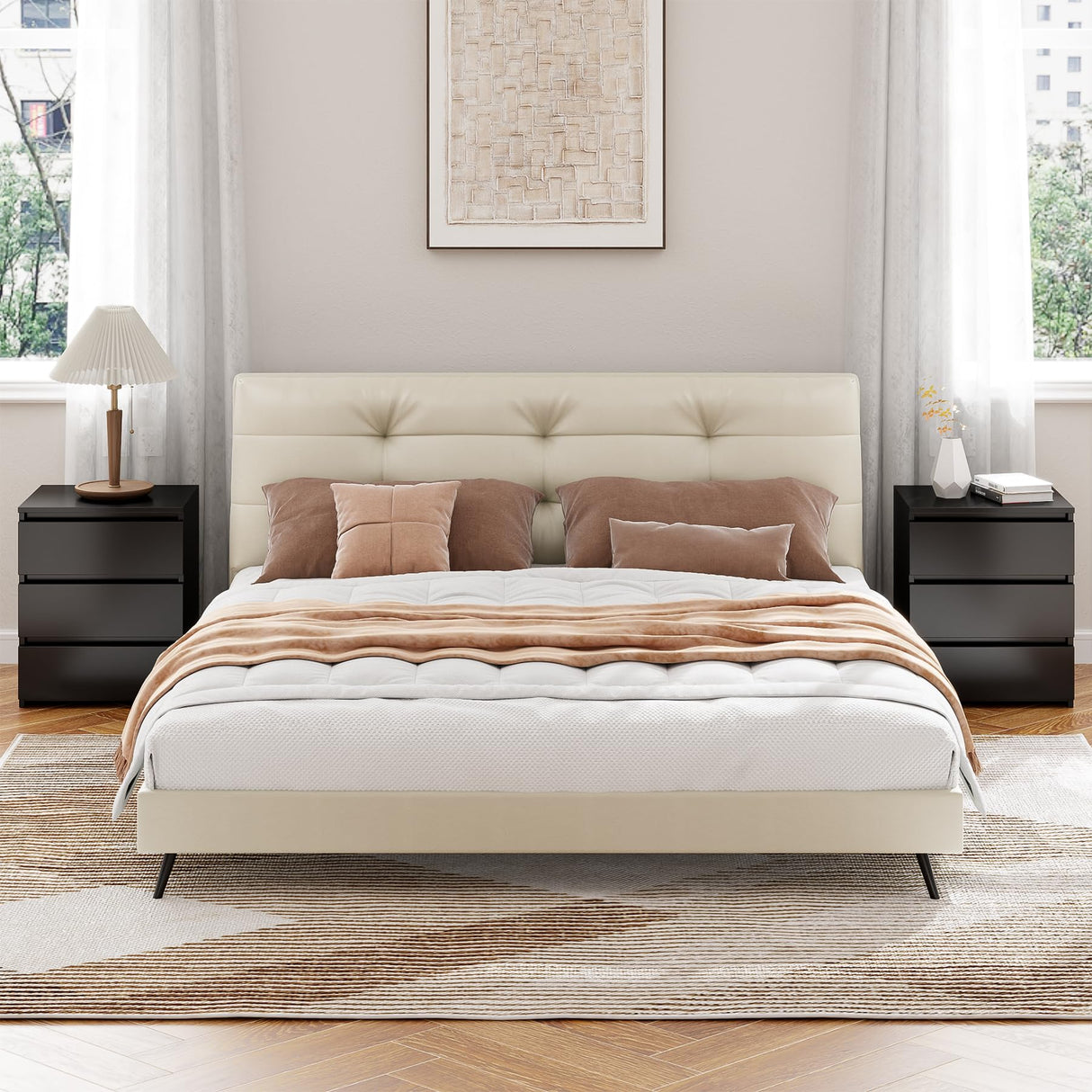 FOTOSOK Nightstand Set of 2 Black Nightstand with 3 Drawers, Black Bedside Table Night Stand for Bedroom with Cut-Out Handle, Sofa Side Table 3 Drawer Nightstand for Bedroom, 17.7W*15D*21.7H FOTOSOK