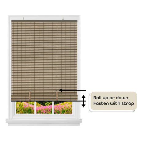 Achim Home Furnishings Cordless Veranda Vinyl Roll-Up Blind 30 Inch Width x 72 Inch Length - Cocoa/Almond Achim Home Furnishings