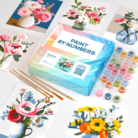 LuwoArte 6 Pack Paint by Numbers Kit for Adults – Flower Symphony – Floral Paint by Numbers for Adults Beginners – DIY Adult Paint by Number Kit – Relaxing Painting Set for Wall Art – 6.3 x 7.87 inch LuwoArte