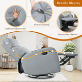CHSICFOR Manual Swivel Recliner Chair,Nursery Reclining Sofa Chair with Lumbar Support, Adult Soft Padded Faux Leather Glider Recliner with 360° Free Rotation,Removable Phone Holder,Blue Gray CHSICFOR