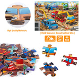 Jumbo Floor Puzzle for Kids,Construction Site Jigsaw Large Puzzles,48 Piece Construction Vehicle Puzzle for Toddler Ages 3-5,Children Learning Preschool Educational Toys,Gift for 4-8 Years Old IFLOVE