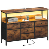 Yoobure TV Stand Dresser for Bedroom, 7 Fabric Drawers Entertainment Center, LED Dressers with Power Outlets, TV Stands for Living Room with Storage Shelf, TV Console Entertainment Stand up to 50" TV Yoobure