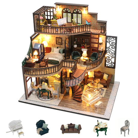 Flever DIY Miniature House Kit, Tiny Home Kit with LED Light, Mini House Build Craft Kits for Adults and Teens, Home Decor Creative Gift for Family/Friends (Dream Building Pavilion) Flever