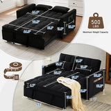 SumKea Pull Out Couch Bed Sleeper Sofa, Velvet 3-in-1 loveseat Sofa Bed with Pull-Out Bed, Two Throw Pillows, Balck SumKea
