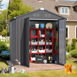 AECOJOY Shed 6' x 4' Storage Shed, Dark Grey Metal Sheds & Outdoor Storage Clearance, Utility and Tool Garden Shed with Lockable Doors for Backyard, Patio, Outside Use AECOJOY