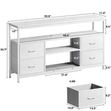 Huuger TV Stand Dresser with Power Outlets and LED Lights, 4 Drawers Entertainment Center with Shelves, 54 Inch Media Console for 55 60 Inch TV, 4 AC Outlets, 2 USBs, Dresser with PU Finish, White Huuger