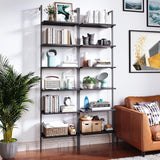 ODK 6-Tier Ladder Shelf, Book Shelf with Metal Frame, Bookcase for Living Room, Home Office, Kitchen & Bedroom, Space Saving Freestanding Organizer Rack, Black (10" D x 24" W x 87" H) ODK