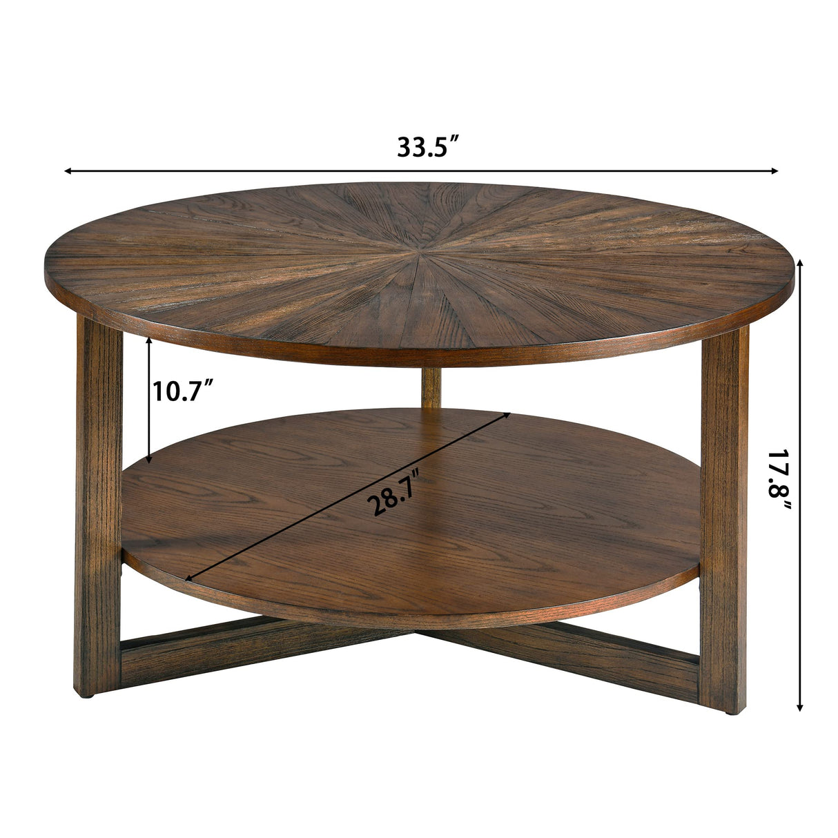 PADMA HOUSE 33.5" Round Wood Coffee Table, 2-Tier Solid Wood Rounded Circle Accent Coffee Table Center Cocktail Table Vintage Furniture for Home Living Room Bedroom,Espresso Brown 3338NC PADMA HOUSE