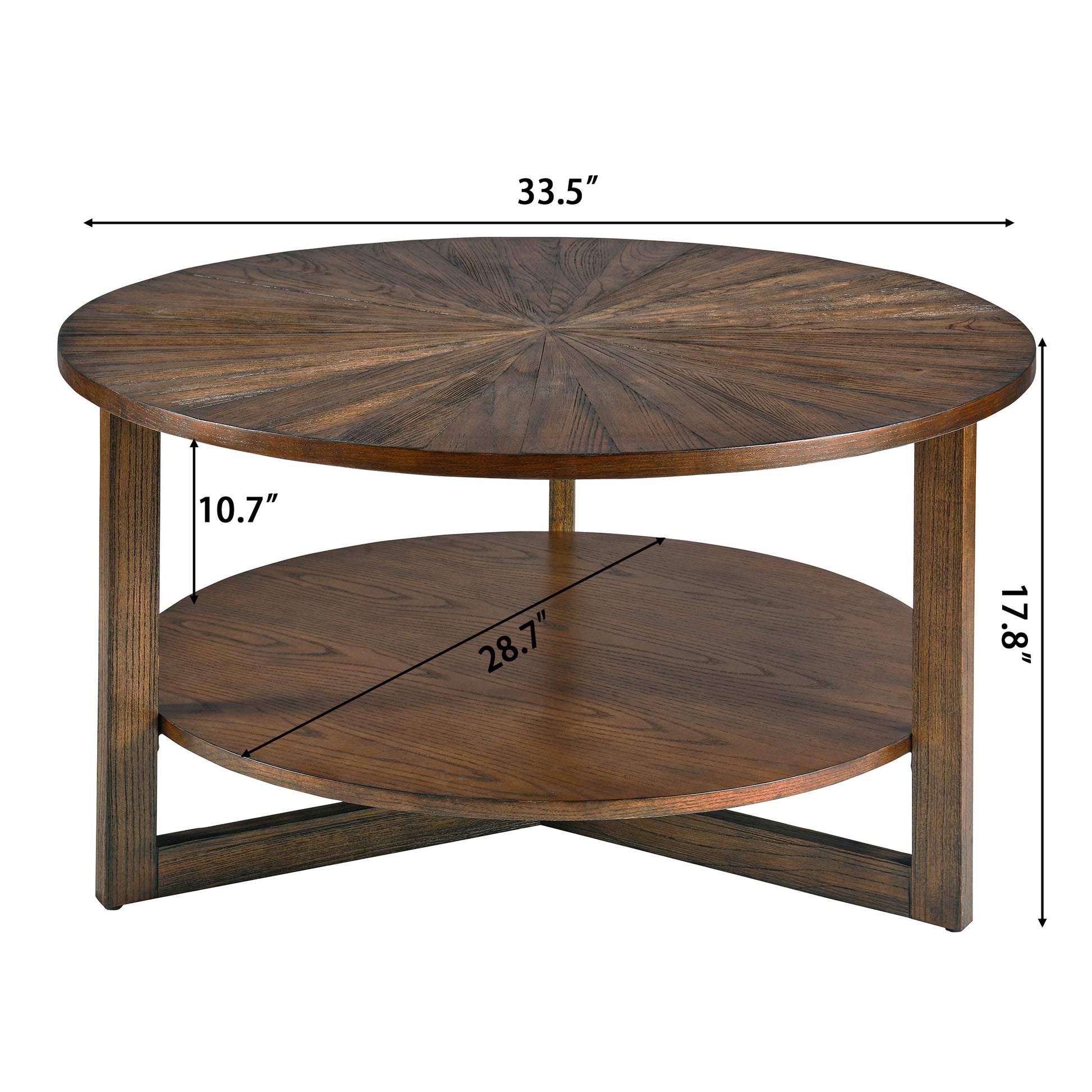 PADMA HOUSE 33.5" Round Wood Coffee Table, 2-Tier Solid Wood Rounded Circle Accent Coffee Table Center Cocktail Table Vintage Furniture for Home Living Room Bedroom,Espresso Brown 3338NC - WoodArtSupply