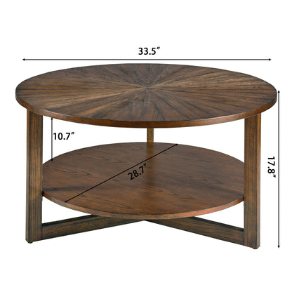 PADMA HOUSE 33.5" Round Wood Coffee Table, 2-Tier Solid Wood Rounded Circle Accent Coffee Table Center Cocktail Table Vintage Furniture for Home Living Room Bedroom,Espresso Brown 3338NC - WoodArtSupply