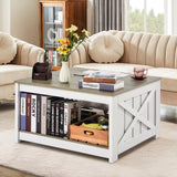 VEVOR 31.5" Farmhouse Coffee Table, Square Coffee Table with Open Storage Compartment, Wooden Rustic Cocktail Table for Living Room, Bedroom, Apartment, Studio, Grey & White VEVOR