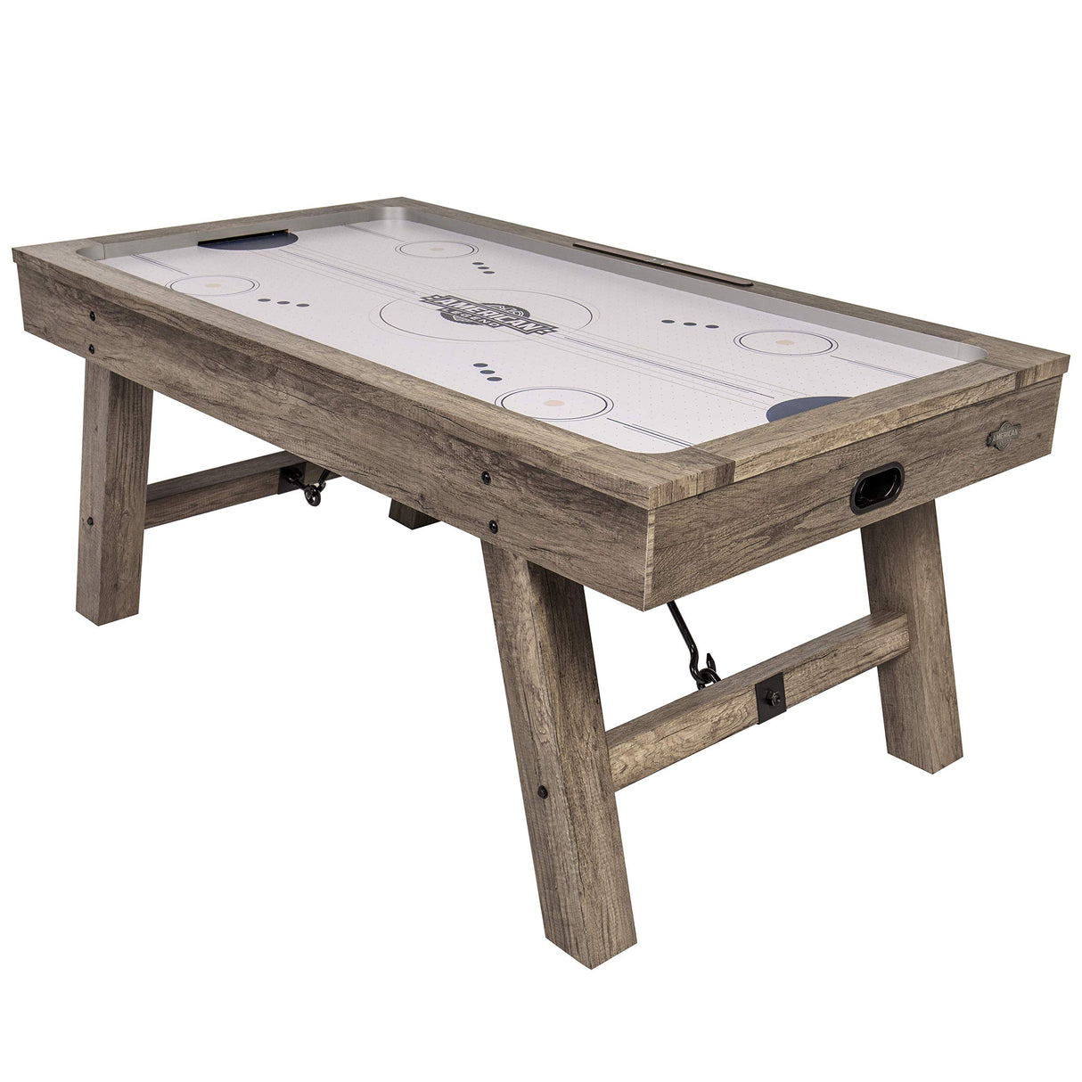 American Legend Brookdale Air-Powered Hockey Table with Rustic Wood Grain Finish, Angled Legs and Turnbuckle Accents Brown, 75.31"L x 38.98"W x 8.5"H American Legend