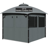 Gazebo Privacy Curtain 10'x10', Replacement Curtains with Mosquito Net Windows, 4-Panels Side Wall, Zippers, Waterproof Outdoor Curtains for Patio, Canopy, Garden and Backyard, Gray (Curtain Only) Bstge