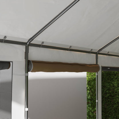 Outsunny Carport 10' x 20' Portable Garage, Height Adjustable Heavy Duty Car Port Canopy with 4 Roll-up Doors & 4 Ventilated Windows for Car, Truck, Boat, Garden Tools, Beige - WoodArtSupply