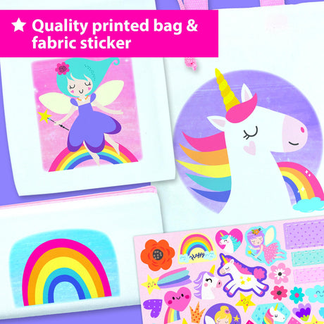 KRAFUN Decorate-a-Bag Craft Kit for Kids 5+ Years, Unicorn & Fairy Theme with Stickers & Gems, 3 DIY Customizable Bags, Step-by-Step Instructions, Creative Activity Set Girls & Boys, Educational Toy KRAFUN