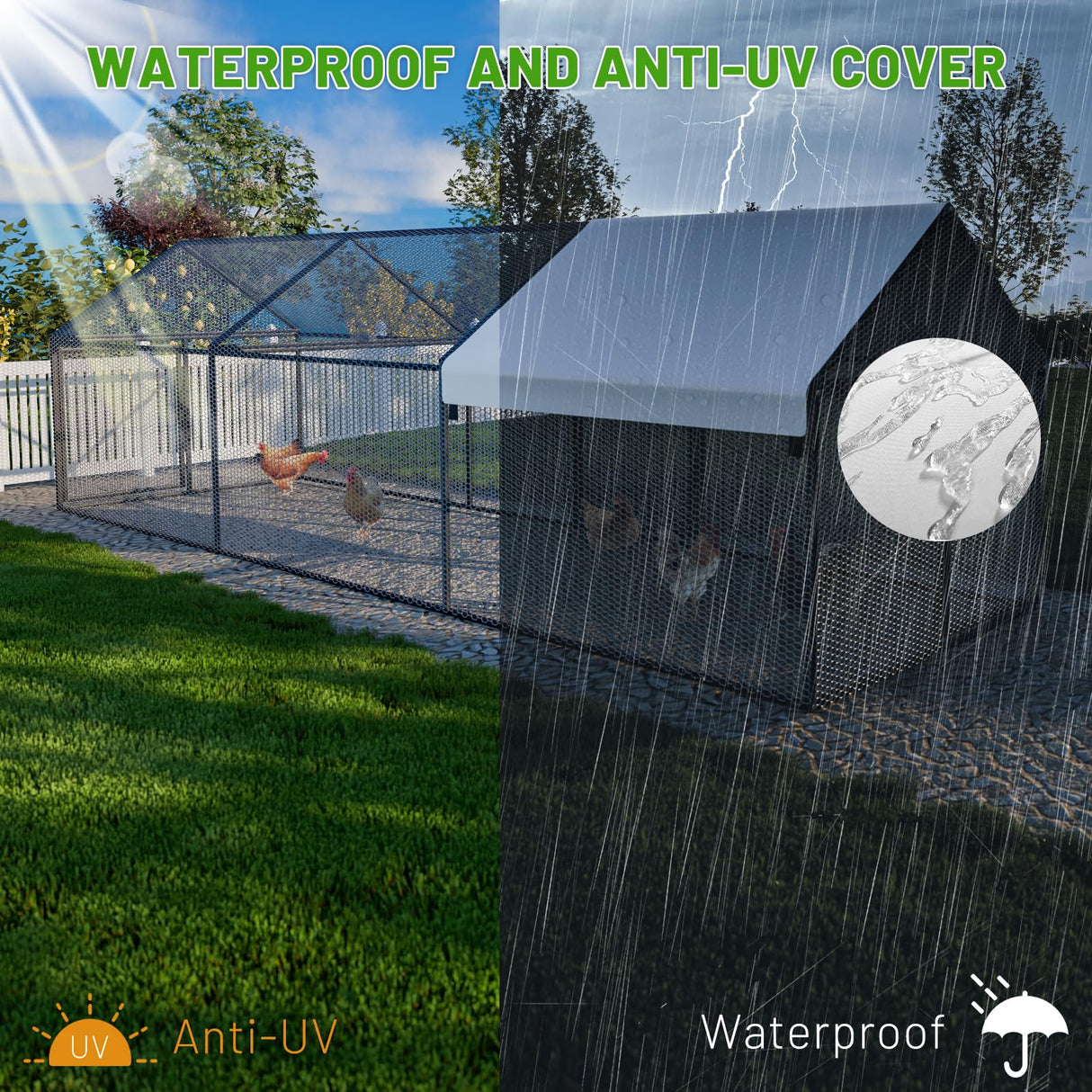 NUGRIART Metal Chicken Coop with Waterproof Cover, 79"x40"x40" Portable Poultry Cage, Outdoor Backyard Farm Walk-in Hen House for Chickens, Ducks, Rabbits and Small Pets NUGRIART