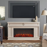 Real Flame Torrey 60” Electric Fireplace TV Stand for TVs up to 60 inches, Entertainment Center with Adjustable Shelves and Hidden Storage, TV Stand for Living Room and Bedroom, Bone White Real Flame