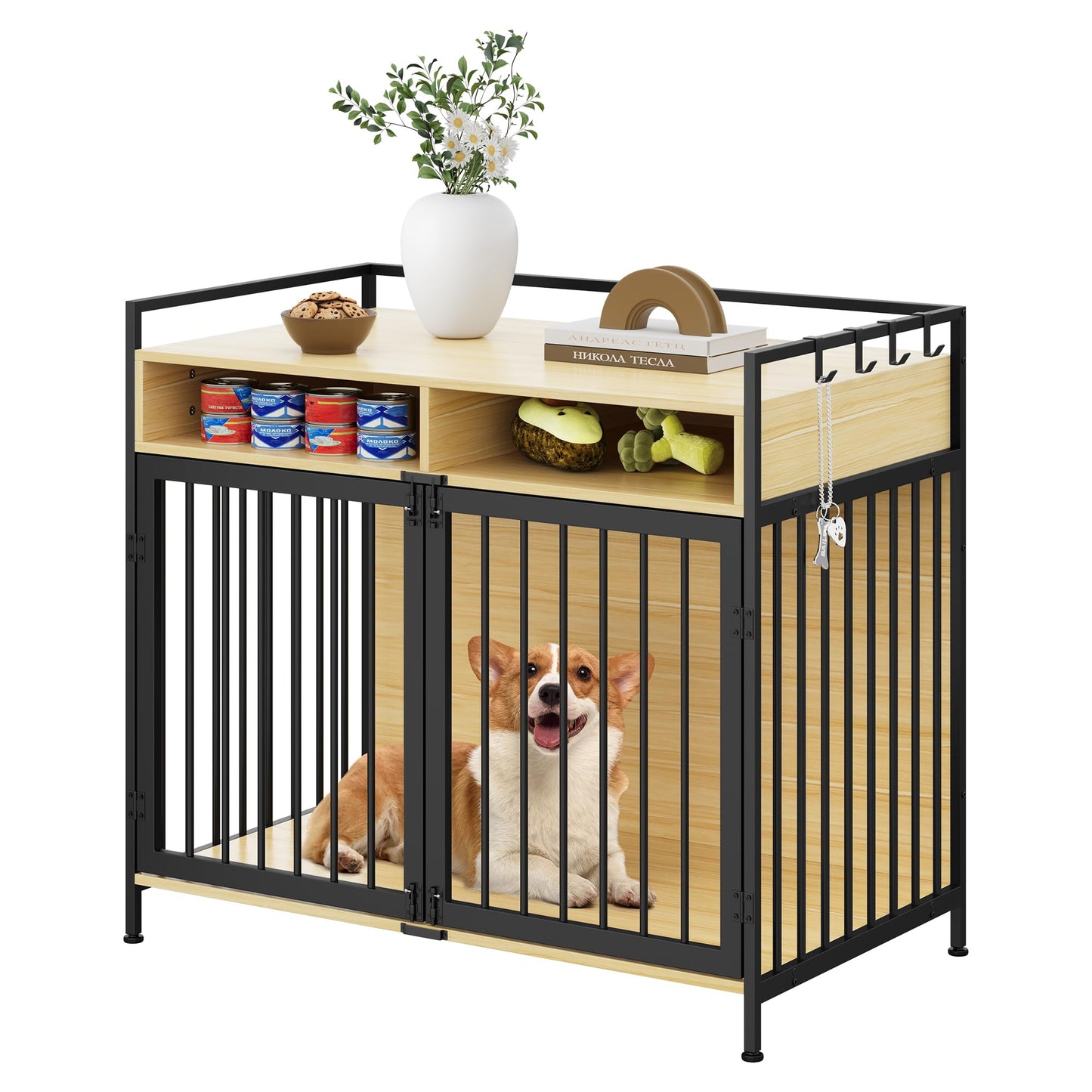 YITAHOME Large Dog Crate, 41" Heavy Duty Dog Kennel with 2 Drawers End Table, Wooden Dog Cage Indoor Dog House Pet Crate Table with Double Doors for Large Medium Small Dogs, Walnut Color - WoodArtSupply