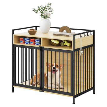 YITAHOME Large Dog Crate, 41" Heavy Duty Dog Kennel with 2 Drawers End Table, Wooden Dog Cage Indoor Dog House Pet Crate Table with Double Doors for Large Medium Small Dogs, Walnut Color - WoodArtSupply