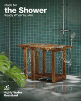 BLUEWEST Adjustable Shower Bench Stool for Inside Shower – 31.7'' Wood Bathroom Bench with Storage Shelf, Built-in Handle & Shower Head Holder, Waterproof Ideal for Sitting, Shelving Legs and Spa Use BLUEWEST