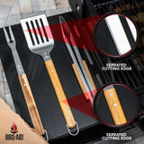 BBQ-AID 3 Piece Grill Set BBQ Accessories - Kitchen Tongs, Metal Spatula & Fork Utensils - Heavy Duty Stainless Steel Barbecue Grill Utensils for Outdoor Grill with Solid Sturdy Wood Handles BBQ-Aid