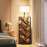 YATINEY Tree Bookshelf with Light, 6 Tier Book Shelf, Wooden Bookcase for Narrow Space, Floor Standing Tall Bookshelf, Industrial Corner Display Shelf, Rustic Brown SJ08DBR YATINEY