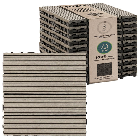 IDZO Wood Plastic Composite Deck Tiles Set of 10, Sustainable FSC Composite Decking Resist Rust, Water, Weather, Easy to DIY & Maintain, Ideal for Patios, Balconies, Rooftops, Decks - Grey IDZO