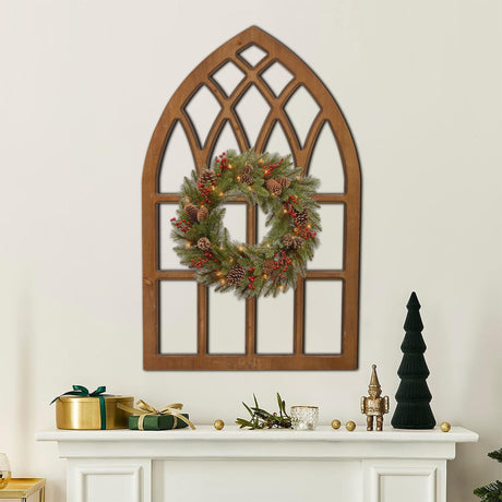 Sintosin Farmhouse Window Frames for Wall Decor Living Room 20 x 32 inch, Hanging Distressed Rustic Arched Wood Window Frame Bedroom Wall Decor Above Bed, Wall Panels for Interior Wall Decor Sintosin