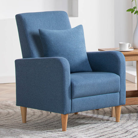 COLAMY Modern Upholstered Accent Chair Armchair with Pillow, Fabric Reading Living Room Side Chair,Single Sofa with Lounge Seat and Wood Legs, Blue COLAMY
