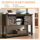 AMERLIFE Sofa Table with Sliding Barn Doors, TV Console Table, 46" Farmhouse Rustic Storage Entryway Table, Adjustable Open Shelves, Hallway, Living Room, Bedroom, Rustic Oak Black AMERLIFE