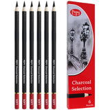 Pepy Professional Soft Charcoal Pencil Set – Set of 6 Pre-Sharpened Black Charcoal Pencils; Perfect for Drawing, Sketching, Blending and Shading Pepy