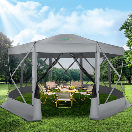 COBIZI Pop Up Gazebo Screen Tent Screen House for Camping, 15x15 Screen Room with Mosquito Netting, Hub Tent Instant Screened Canopy with Carrying Bag and Ground Stakes, Gray COBIZI