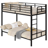 VINGLI Bunk Bed Twin Over Twin with 15 Inches Extra High Guardrail 2 Deckers Bunk Bed with Stairs & Flat Rungs, Heavy Duty Metal Slats, No Box Spring Needed, Black VINGLI