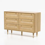 EYYTHUNG Rattan 6 Drawer Dresser, Modern Closet Dressers of Drawers with Natural Rattan, Boho Dresser Chest, TV Stand of Drawers, Wood Storage Drawer Organizer for Bedroom Living Room Entryway Hallway EYYTHUNG