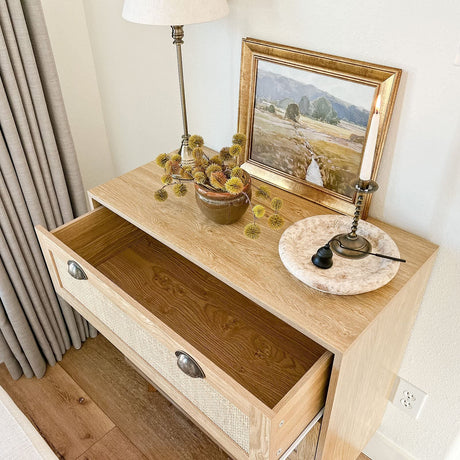 PHI VILLA Rattan Dresser - Rattan Nightstand Boho Cabinet Small Dresser 3 Drawer Dresser/Side Table/Bedside Table, Rattan Cabinet PHI VILLA