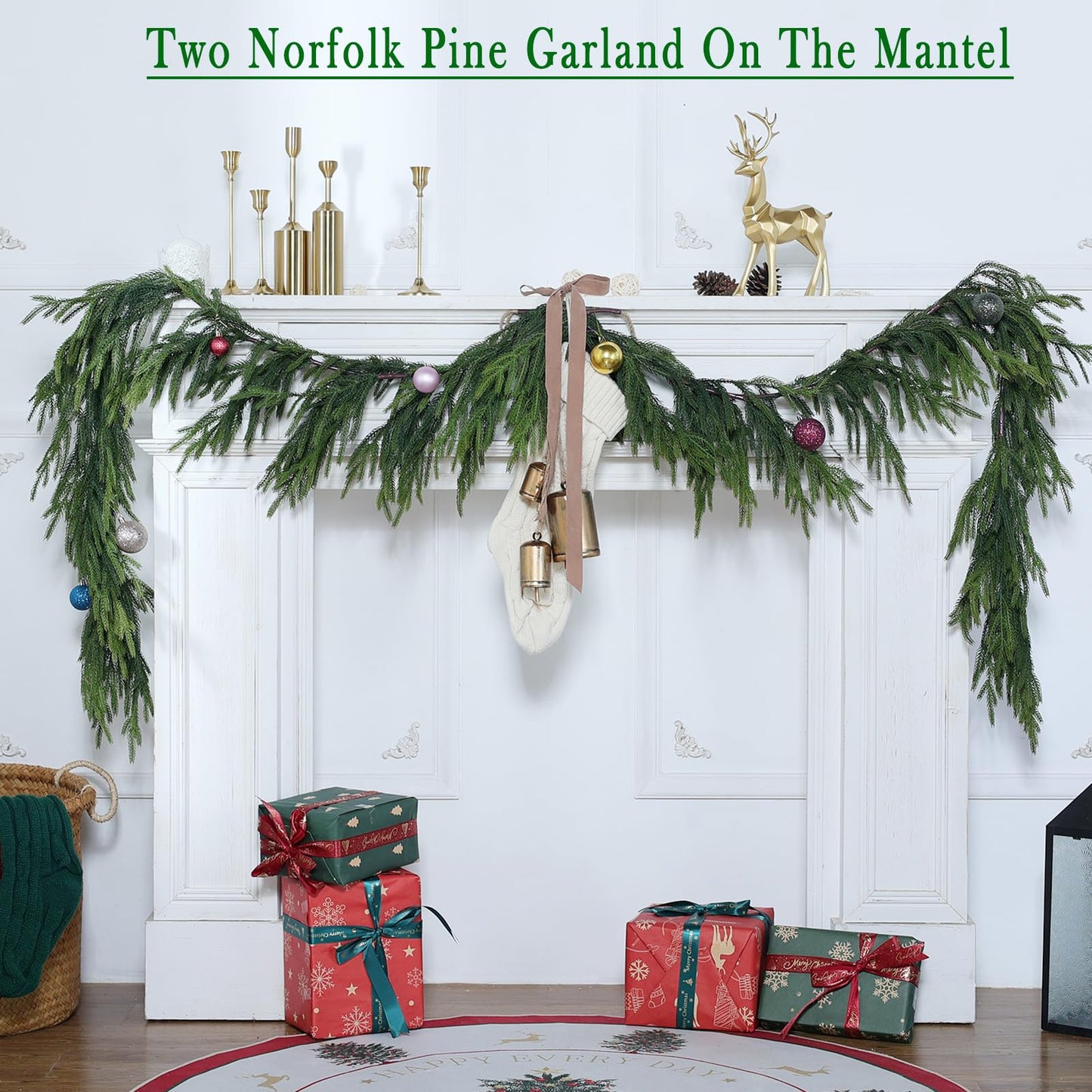 Real Touch Norfolk Pine Garland - 60" Artificial Christmas Garland Faux Pine Greenery Garland for Holiday, Fireplace, Mantle, Window, Indoor, Outdoor Decor (1PCS)