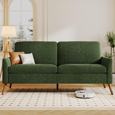 Vipbear 68" Loveseat Sofa - Green, Comfy Corduroy with Spring Cushion, Solid Wood Frame, Modern Deep Seat, Bedroom & Living Room, Office Small Couch Vipbear