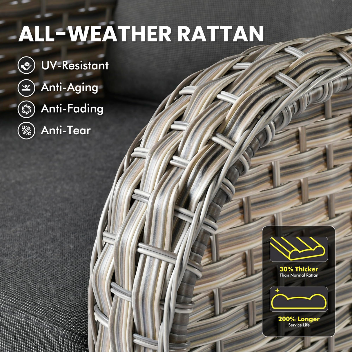 Outdoor Sectional Patio Furniture Set with Fire Pit Table and Glowing Table,8 Pieces Wicker Conversation Sets L Shaped Couch Out Door Sofa Set Outside Furniture for Garden Deck Yard,Black POUUIN