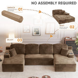 Homall 142" Boneless Couch, Modular Sectional Sofa, No Assembly Required, Memory Foam Filling, Corduroy U-Shaped Sofa, Movable Multi-Person Couch for Living Room (Brown) Homall