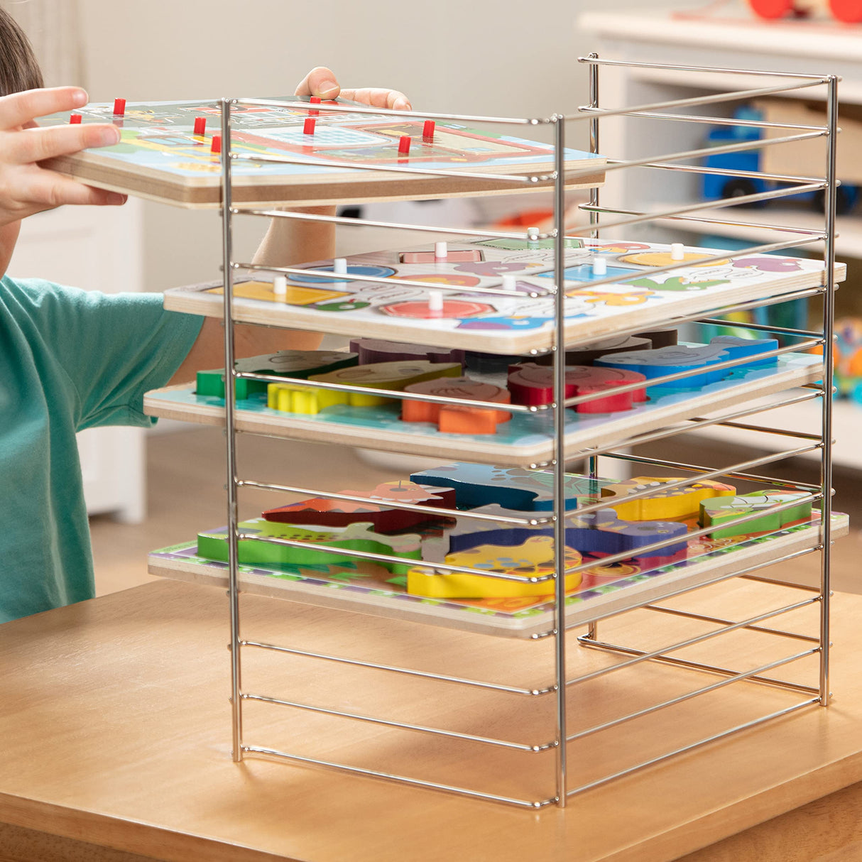 Melissa & Doug Deluxe Metal Wire Puzzle Storage Rack for 12 Small and Large Puzzles - Puzzle Rack Organizer, Puzzle Holder Rack For Kids, Puzzle Organizers And Storage Melissa & Doug