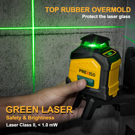 PREXISO 360° Laser Level with Tripod, 100Ft Dual Power Self Leveling Cross Line Laser- Wide Angle Vertical Line for Construction, Floor Tile, Renovation with Magnetic Base, Wall Panel Stand, Carry Bag Prexiso