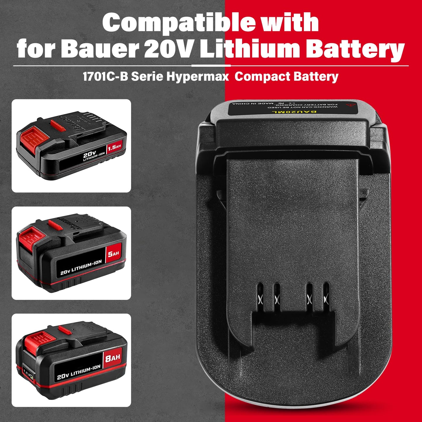 DEWDYS Adapter for Bauer to for Milwaukee 18V M18 Tools, for Bauer 20V Hyper Max Lithium Battery Convert to for Milwaukee M18 18V Battery,Fit for Milwaukee M18 18Volt Cordless Power Tools Use - WoodArtSupply