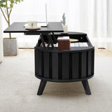 FurSch Wood Lift Top Coffee Table with Hidden Storage, 47.24" Oval Lift Table Top Curved Profile Design Conversation Table for Living Room, Office (Black) FurSch