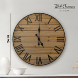Wallcharmers Large Oversized Rustic Wall Clock, 24” | Handmade with Real Wood and Roman Numerals Wallcharmers