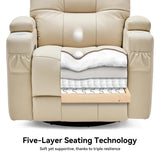 AIRSKY Leather Recliner Chair, Swivel Rocker Recliner Chair, Rocking Chair Nursery, Glider Rocking Chair with Thick Cushion, Oversize Glider Rocking Chair, Nursery Chair with High Back, R2, Beige AIRSKY