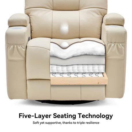 AIRSKY Leather Recliner Chair, Swivel Rocker Recliner Chair, Rocking Chair Nursery, Glider Rocking Chair with Thick Cushion, Oversize Glider Rocking Chair, Nursery Chair with High Back, R2, Beige AIRSKY