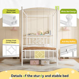 Homkdom Canopy Bed Frame with Storage Headboard, Twin Size Bed Frame with 4 Removable Posts, Sturdy Metal Platform with Under-Bed Storage, Dual Purpose Bed Frame, No Box Spring Needed, White Homkdom